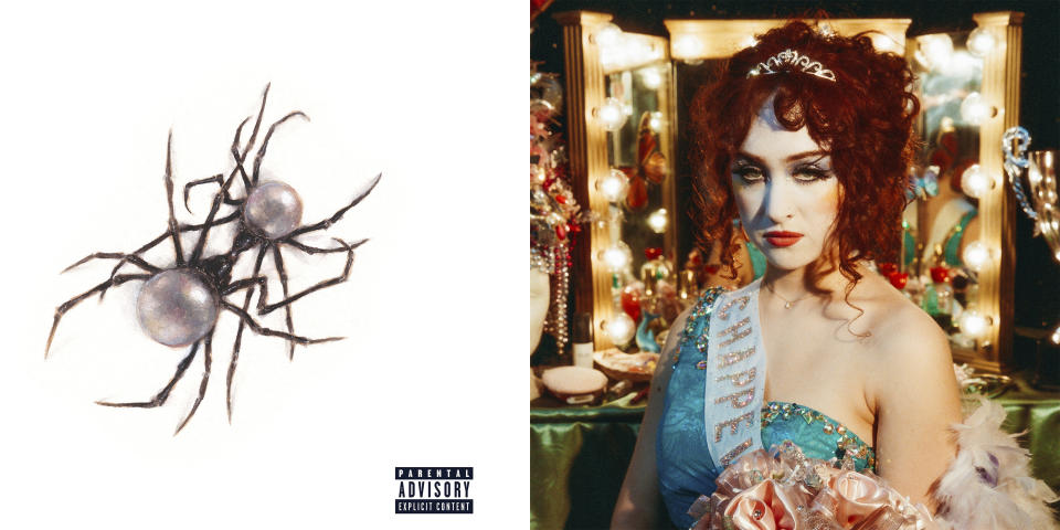 This combination of photos shows album art for "Scarlet" by Doja Cat, left, and "The Rise and Fall of a Midwest Princess" by Chappell Roan. (Kemosabe/RCA via AP, left, and Island/UMG via AP)