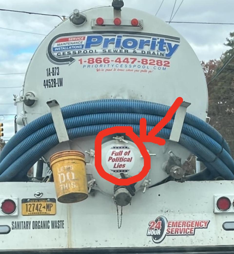 sticker reads, full of political lies