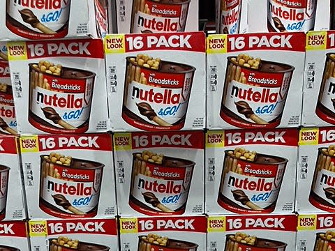 packs of nutella go packs on the shelves at costco