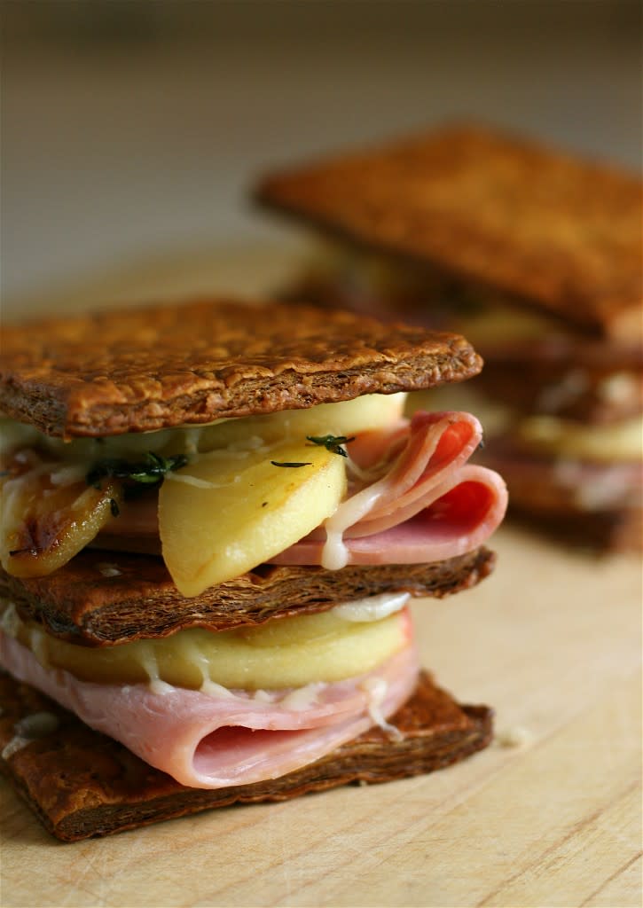 <div class="caption-credit"> Photo by: My Daily Morsel</div><b>Ham and Gruyere <br></b> Napoleons Layer that leftover ham in this recipe for Ham-Gruyere-and Apple Napoleons! Featuring ham, nutty gruyere cheese, and sweet apples, this is the perfect winter sandwich. <br> <a href="http://www.babble.com/best-recipes/10-sandwiches-for-leftover-holiday-ham/#ham-and-gruyere-napoleons" rel="nofollow noopener" target="_blank" data-ylk="slk:Get the recipe;elm:context_link;itc:0;sec:content-canvas" class="link "><i>Get the recipe</i></a> <br>