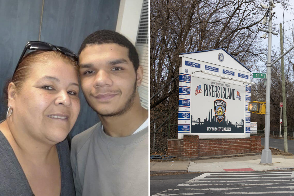 Madeline and Nicholas Feliciano, left; on the right the sign for rikers island