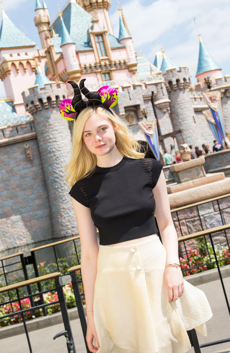 ANAHEIM, CA - APRIL 12:  Actress Elle Fanning visits Disneyland on April 12, 2014 in Anaheim, California.  (Photo by Paul Hiffmeyer/Disney Parks via Getty Images)