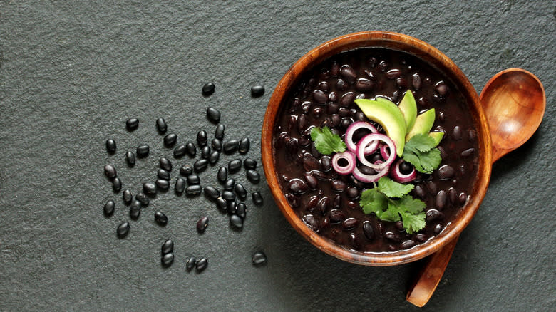 beans, bowl of black bean soup