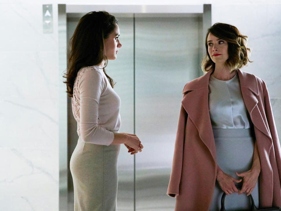 SUITS, l-r: Meghan Markle, Abigail Spencer in 'God's Green Earth' (Season 5, Episode 13, aired February 10, 2016). ph: Shane Mahood/©USA Network/courtesy Everett Collection