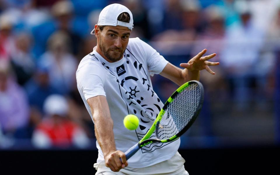 Tennis - Eastbourne International - Devonshire Park Lawn Tennis Club, Eastbourne, Britain - June 24, 2022 Maxime Cressy of the U.S. in action during his semi final match against Britain's Jack Draper - Andrew Boyers/Action Images via Reuters