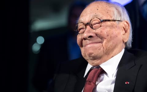 I.M. Pei smiles as he accepts the Lifetime Achievement Award during the 2016 Asia Game Changer Awards ceremony in New York - Credit: &nbsp;Mary Altaffer/AP