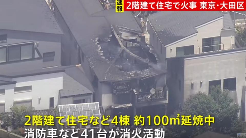 東京住宅起火，火勢持續延燒中。（圖／翻攝自TBS YT頻道）