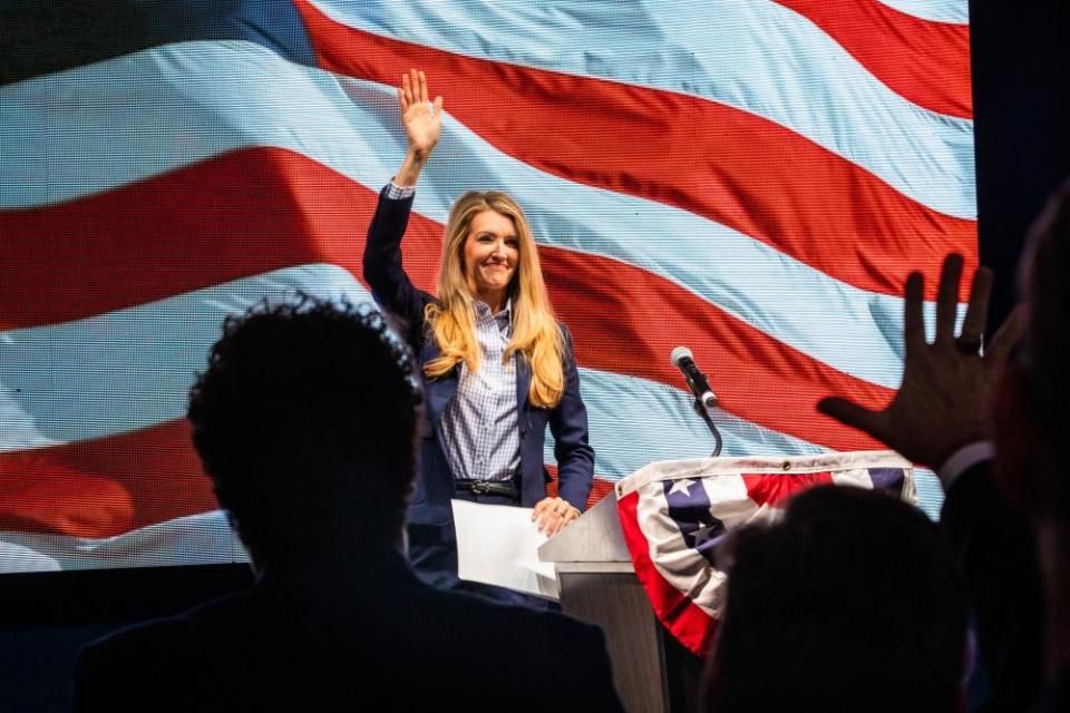 Senator Kelly Loeffler, a Republican from Georgia, addresses a crowd in Atlanta, Georgia on Tuesday.