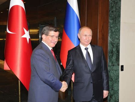 Russia's President Vladimir Putin (R) meets with Turkey's Prime Minister Ahmet Davutoglu in Ankara, December 1, 2014. REUTERS/Mikhail Klimentyev/RIA Novosti/Kremlin