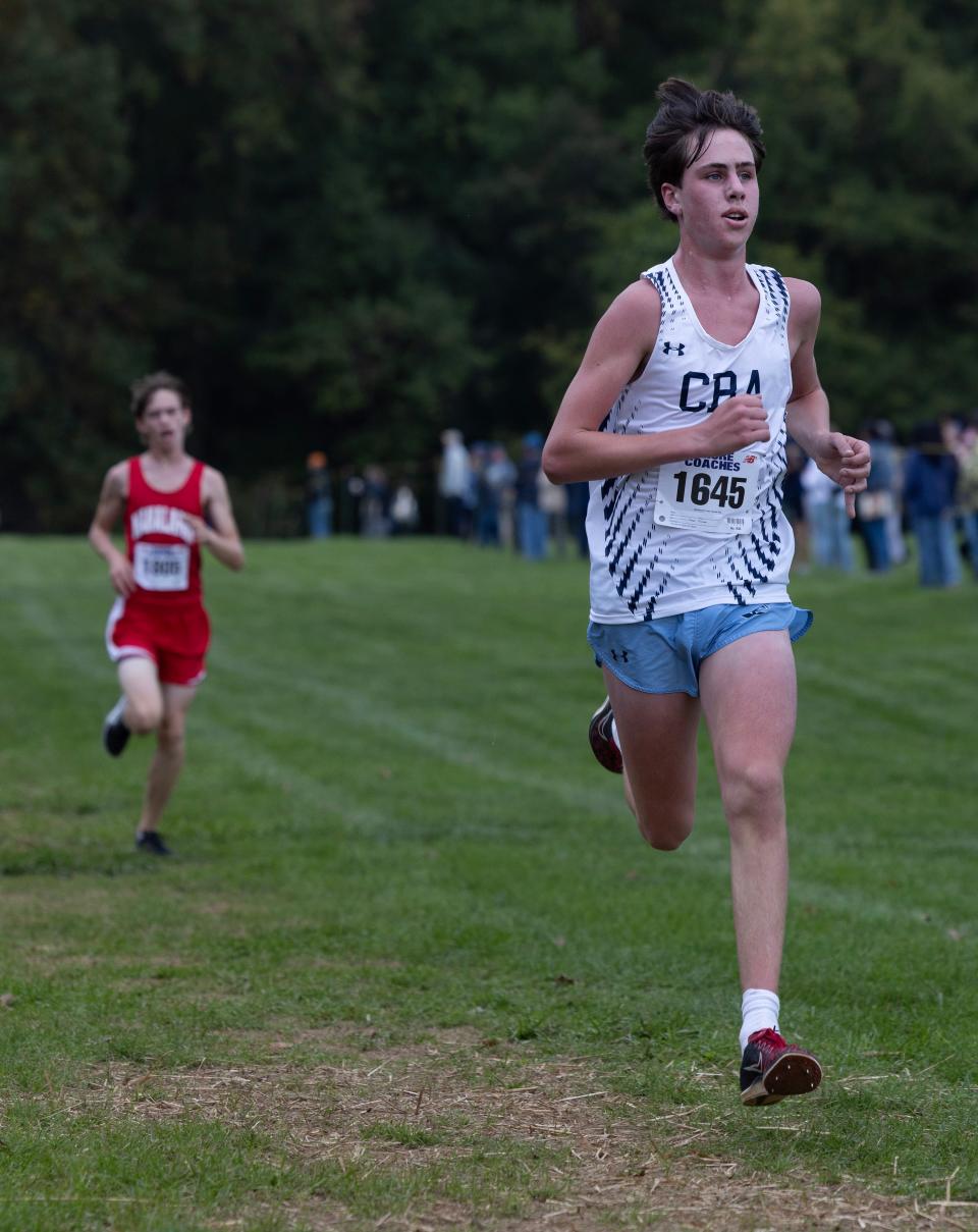 CBA Gavin Schmitt placed tenth in the Boys Race at the Monmouth County Cross Country Championships at Holmdel Park in Holmdel, NJ on October 10, 2023.