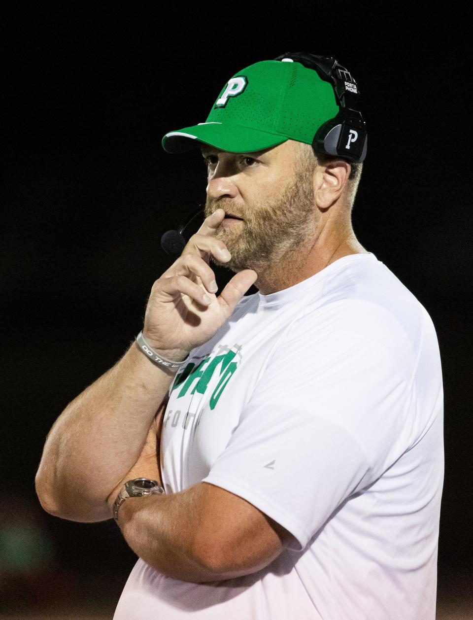 Provo’s coach Kirk Chambers watches from the sidelines in the high school football game against Olympus at Olympus High School in Holladay on Friday, Aug. 18, 2023. | Megan Nielsen, Deseret News