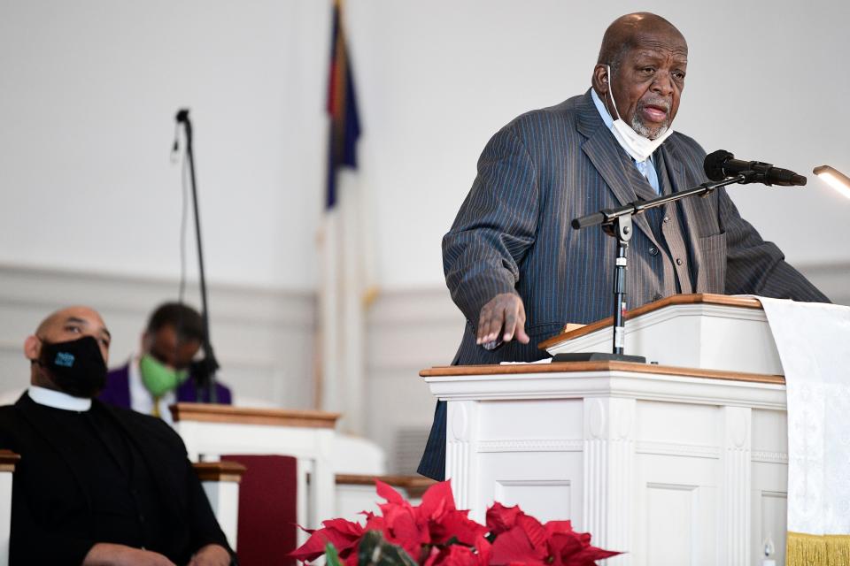 The Rev. Harold Middlebrook speaks during a New Year's day service and observance of the 159th anniversary of the signing of the Emancipation Proclamation at Greater Warner AME Zion Church in Knoxville, Tenn. on Saturday, Jan. 1, 2022.