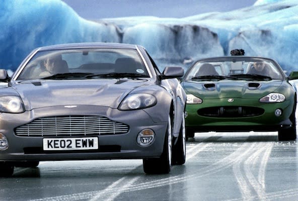 The Aston Martin and Jaguar from the Bond film Die Another Day which have been put up for auction. See SWNS story SWBOND: The world?s largest private collection of James Bond cars has been put up for sale - for £20 MILLION. Super-rich Michael Dezer bought dozens of vehicles from the James Bond museum in Keswick in 2011. It included the tank from Goldeneye, the Q Boat from The World Is Not Enough and SIX Aston Martins.  Over the next two years he continued to build the collection, adding more cars from the latest film, Skyfall.