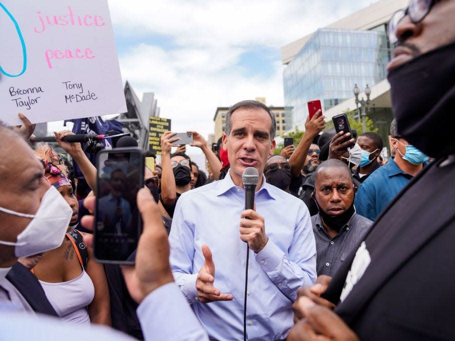 eric garcetti los angeles protest