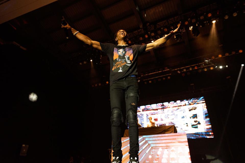 A Boogie With Da Hoodie basks in the crowd at the U.S. Cellular Connection Stage on July 2, 2019. A Boogie Wit Da Hoodie will take the American Family Insurance Amphitheater stage on July 1, 2023.