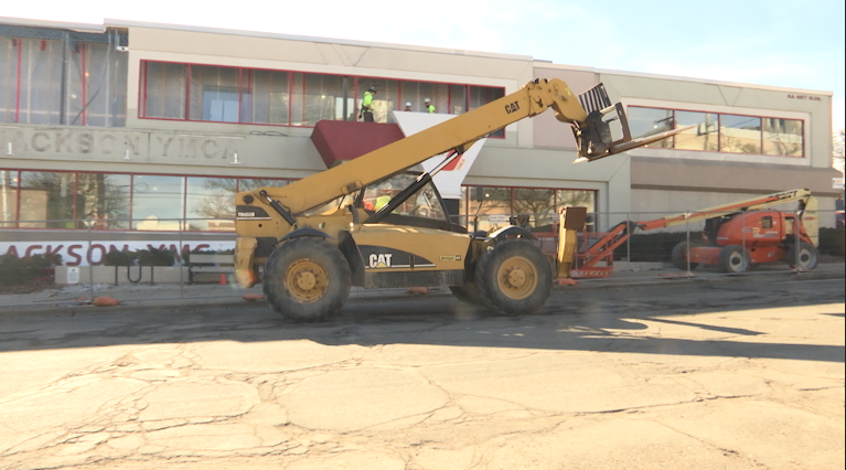 Construction equipment at the Jackson YMCA begins renovations and expansion construction Thursday. (WLNS)