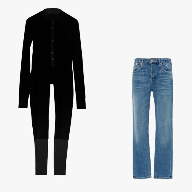 Matek the Gentoo, $150, matek.clothing; Slvrlake denim Lou Lou mid-rise slim-leg jeans, $275, modaoperandi.com