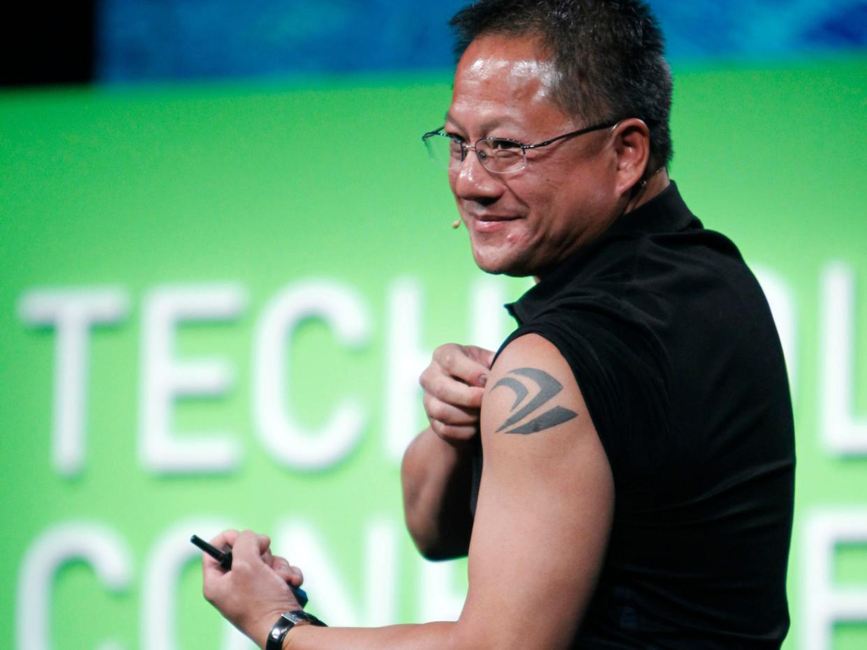 Nvidia founder, president and CEO Jensen Huang displays his tattoo in September 2010.