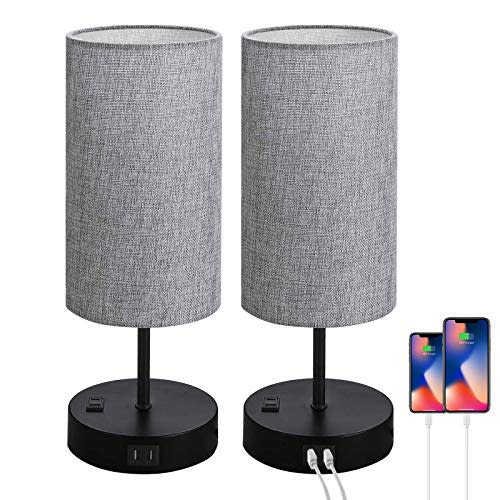 Set of 2 Touch Control Bedside Table Lamp, 3-Way Dimmable Nightstand Lamps with 2 USB Charging…