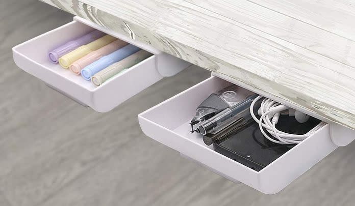 Self-adhesive sliding under-desk drawers