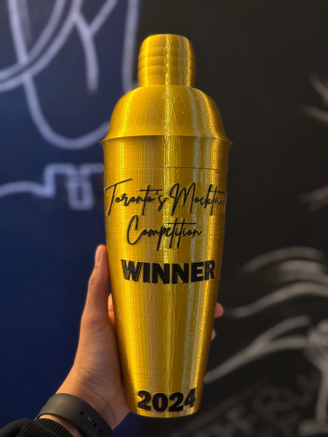 The winner of Saturday's competition will receive this cocktail shaker trophy. (Submitted by Sobar Social Club - image credit)