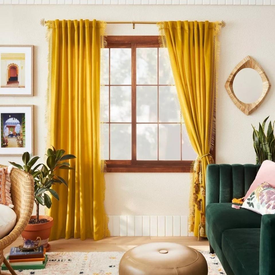 Interior with yellow curtains