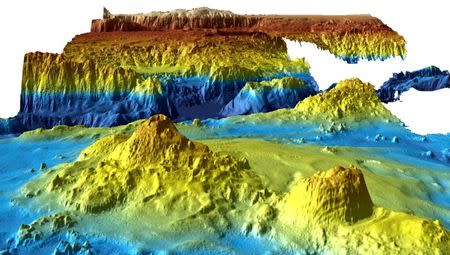 An undated supplied image from Geoscience Australia shows a computer generated three-dimensional view of the sea floor obtained from mapping data collected during the first phase of the search for missing Malaysia Airlines flight MH370. Commonwealth of Australia (Geoscience Australia)/Handout via REUTERS
