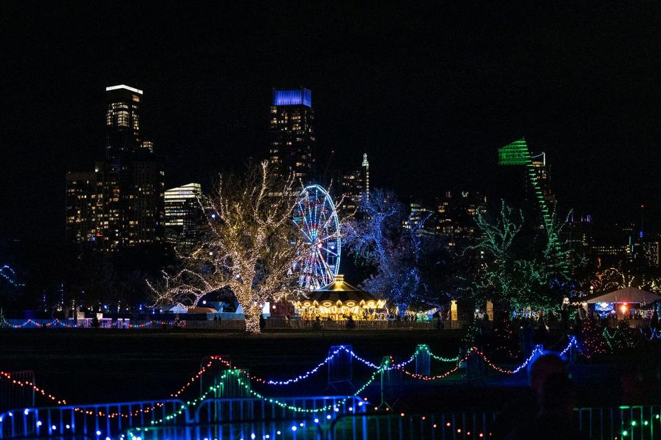 Lights shine during the Dec. 1 preview party for the 59th annual Trail of Lights at Zilker Park. The trail features more than 2 million lights, 90 lighted holiday trees and more than 70 other holiday displays.