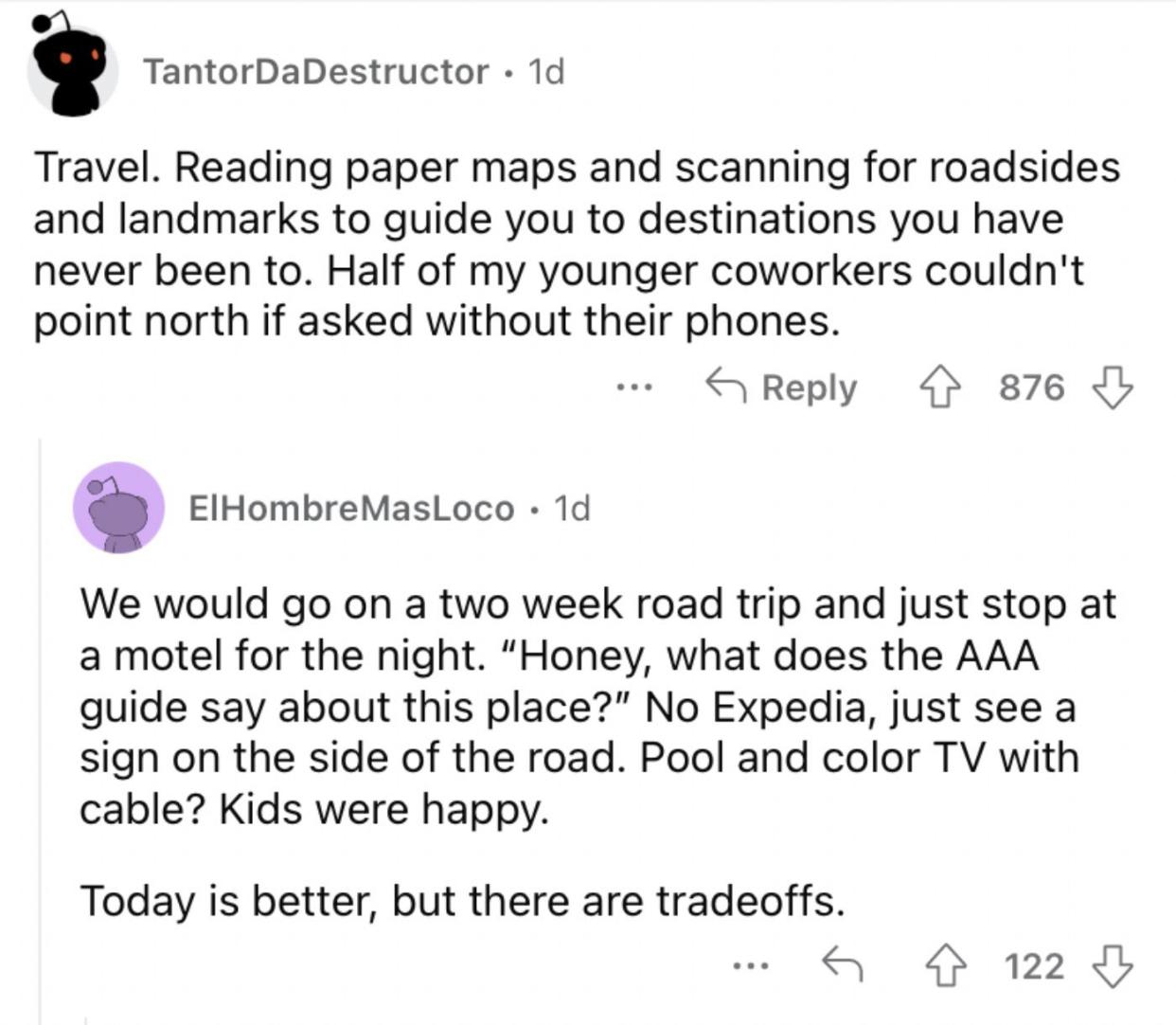 Reddit screenshot about how it's easier to travel nowadays.