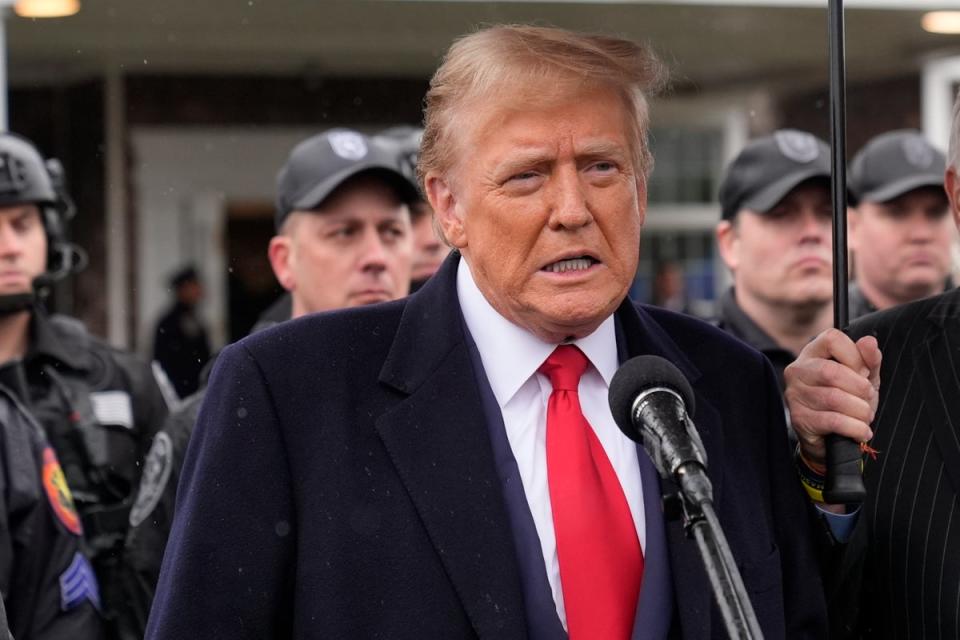 Former President Donald Trump speaks during a news conference after attending the wake of New York City police officer Jonathan Diller (AP)