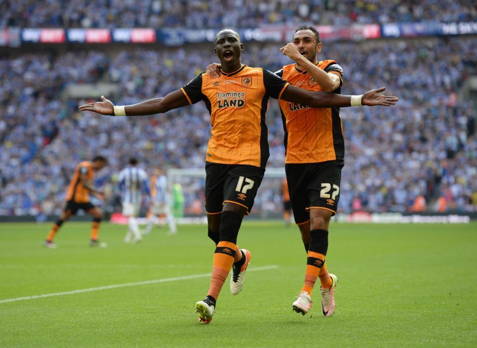 Britain Soccer Football - Hull City v Sheffield Wednesday - Sky Bet Football League Championship Play-Off Final - Wembley Stadium - 28/5/16 Mohamed Diame celebrates scoring the first goal for Hull City with Ahmed Elmohamady Action Images via Reuters / Tony O'Brien Livepic EDITORIAL USE ONLY. No use with unauthorized audio, video, data, fixture lists, club/league logos or "live" services. Online in-match use limited to 45 images, no video emulation. No use in betting, games or single club/league/player publications. Please contact your account representative for further details.