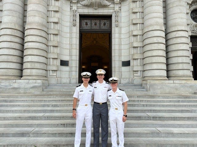 Three Sioux Falls Christian graduates who went through the JROTC program at Lincoln High School together are now all attending the U.S. Naval Academy at the same time. From left to right: Daniel Colby, Mitchell Walker and Jason Lenning.