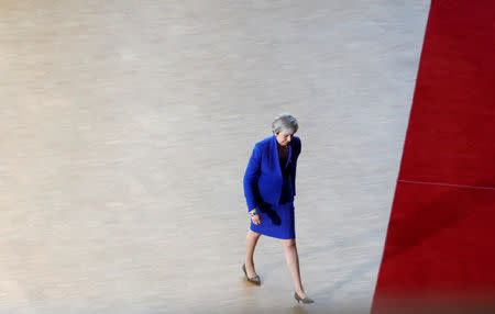 Britain's Prime Minister Theresa May arrives at an extraordinary European Union leaders summit to discuss Brexit, in Brussels, Belgium April 10, 2019. REUTERS/Susana Vera