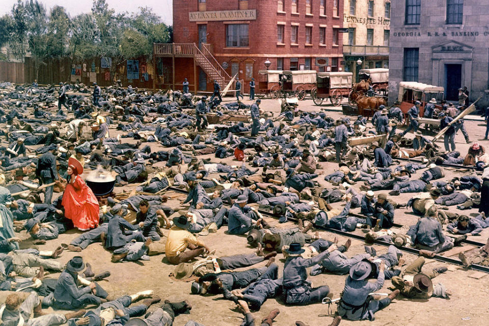 Roughly half of the bodies in the train yard scene were dummies.