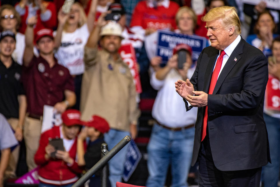 President Trump speaks in a rally to supporters. (Getty Images)
