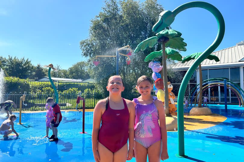 Reporter Amy Fenton's daughter Abigail (left) with her friend Ella in the splash park