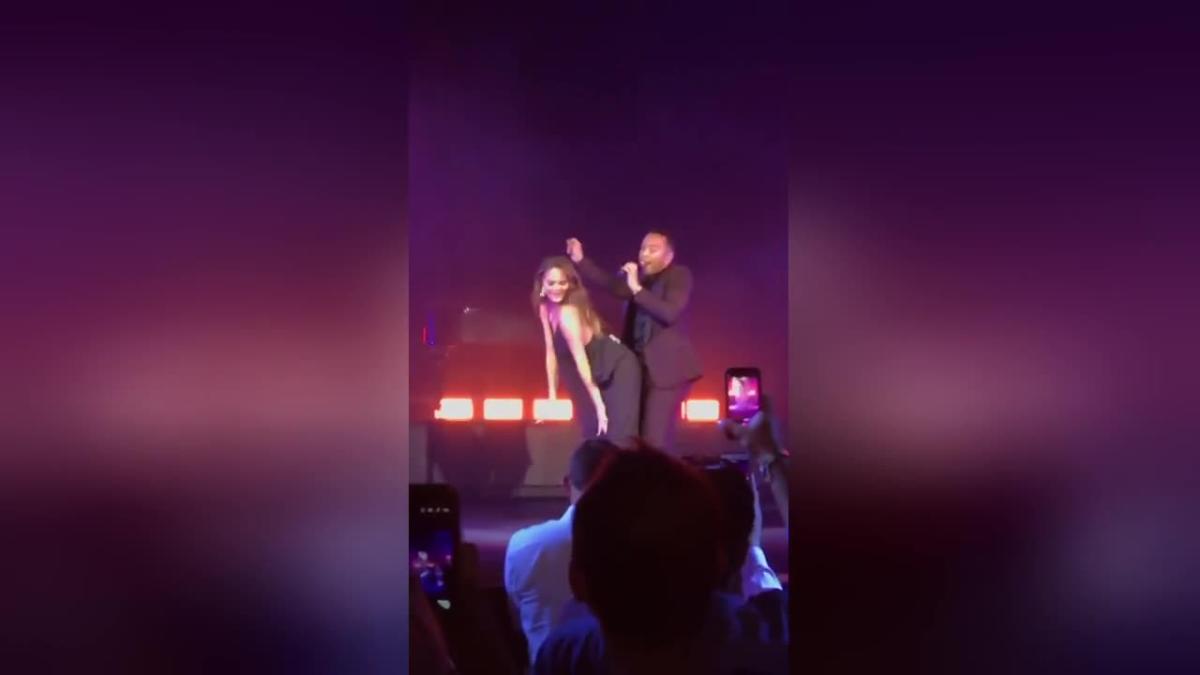 Chrissy Teigen suffers nip slip at John Legend concert - Swimsuit