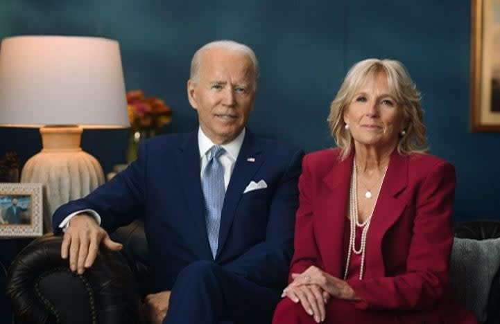 <p>President-elect Joe Biden and his wife Jill Biden send a Thanksgiving address calling for Americans to sacrifice their large gatherings for the sake of their neighbors</p> (Twitter)