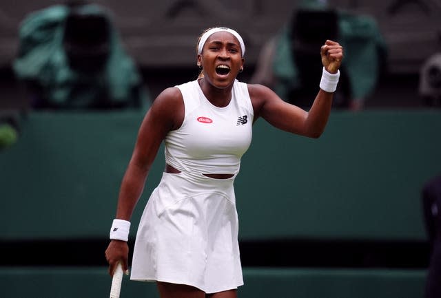 Coco Gauff pumps her fist in celebration