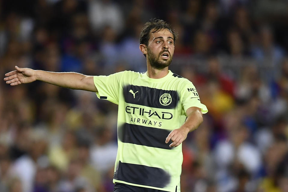 Bernardo Silva Attacking Midfield of Manchester City and Portugal during the friendly match between FC Barcelona and Manchester City at Camp Nou on August 24, 2022 in Barcelona, Spain. (Photo by Jose Breton/Pics Action/NurPhoto via Getty Images)