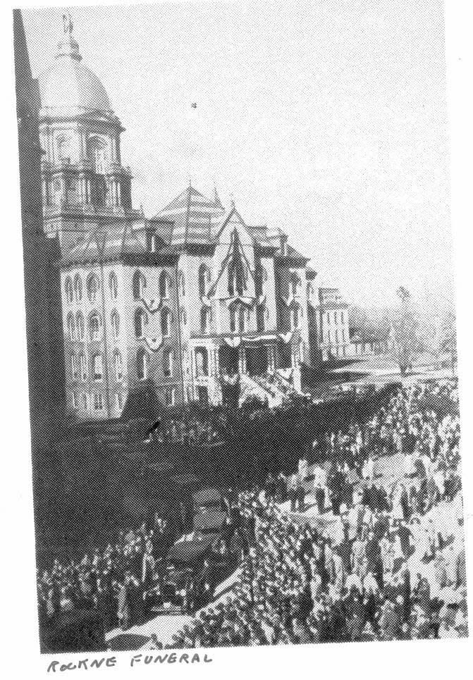 Thousands attend for Notre Dame football coach Knute Rockne's funeral at Notre Dame’s Sacred Heart Church on April 4, 1931.