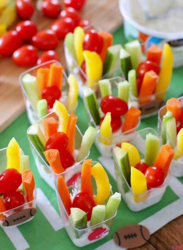 <p>The Country Cook</p><p>Perfect if you need the kids to grab a snack and get in the car onto the next activity.</p><p><strong>Get the recipe: <a href="https://www.thecountrycook.net/veggie-dip-cups/" rel="nofollow noopener" target="_blank" data-ylk="slk:Veggie Dip Cups;elm:context_link;itc:0;sec:content-canvas" class="link ">Veggie Dip Cups</a></strong></p>