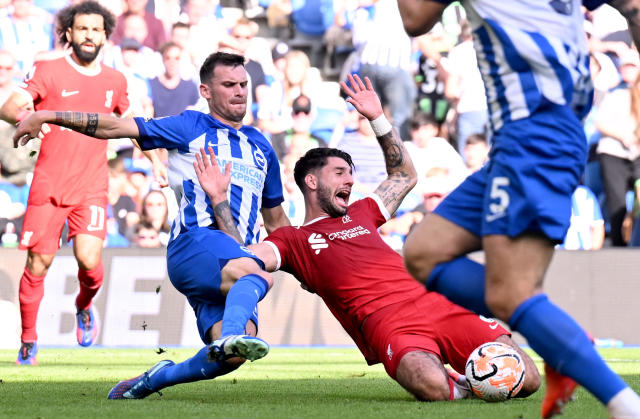 Liverpool captain Virgil van Dijk questions Pascal Gross red card situation in the 2-2 draw against Brighton.