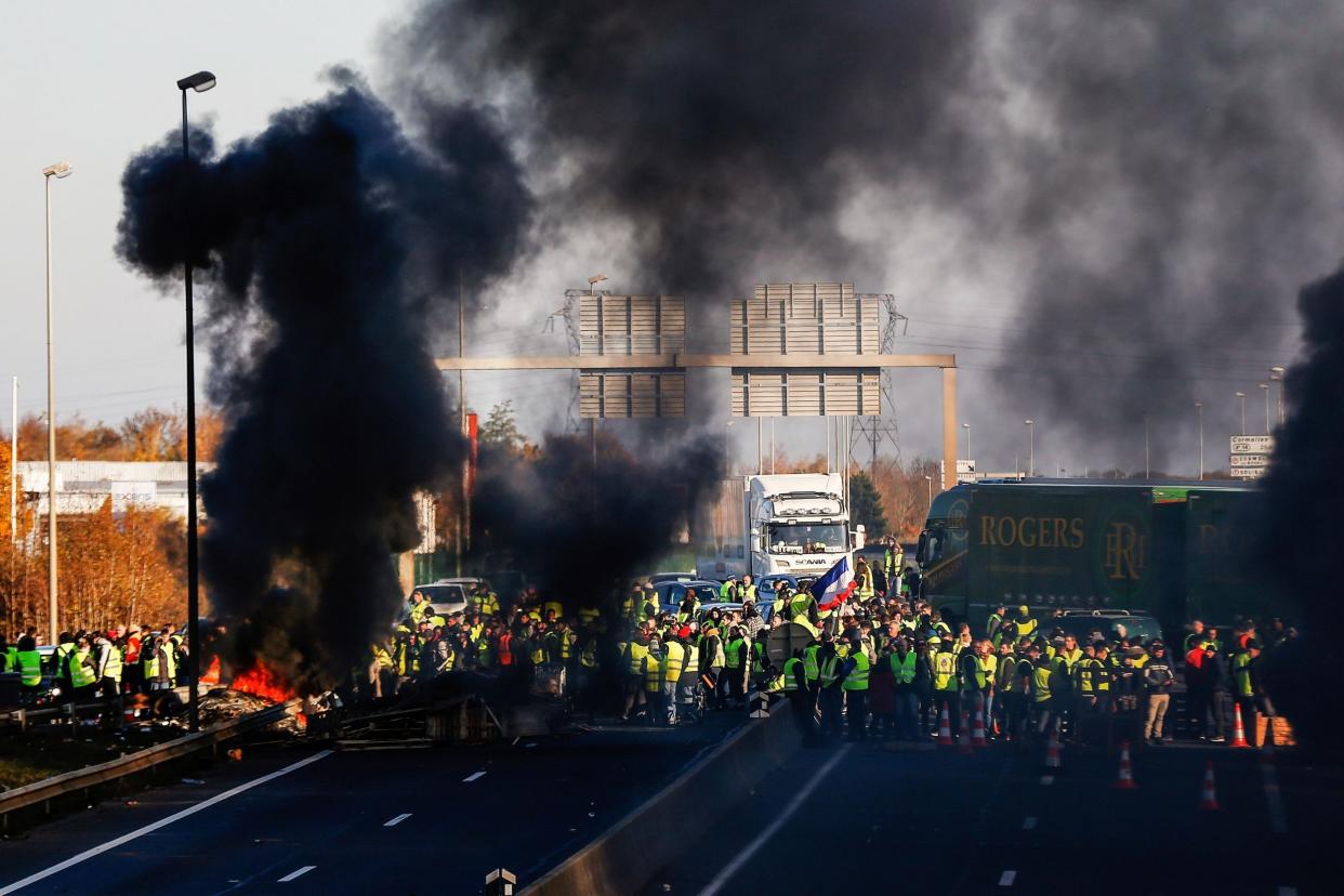 People block Caen's circular road on Sunday: AFP/Getty Images