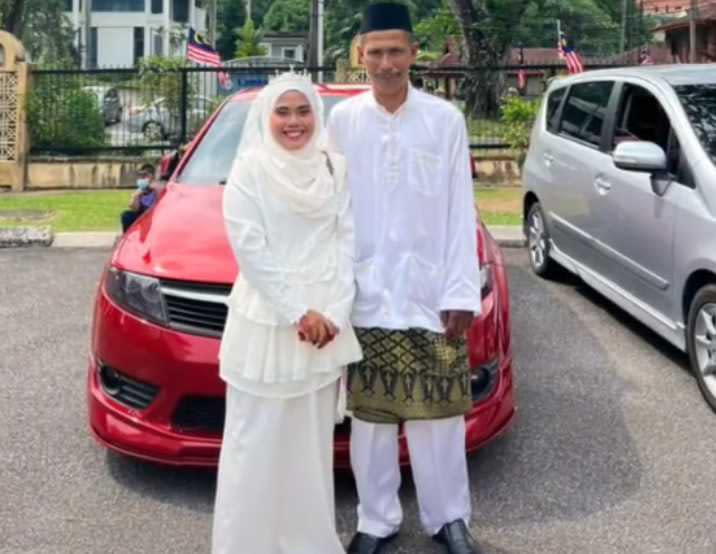 馬來西亞一名25歲單親媽媽與認識了1年的46歲丈夫結婚，卻因為將丈夫稱為「養父」在網上掀起爭議。（圖／翻攝自TikTok）