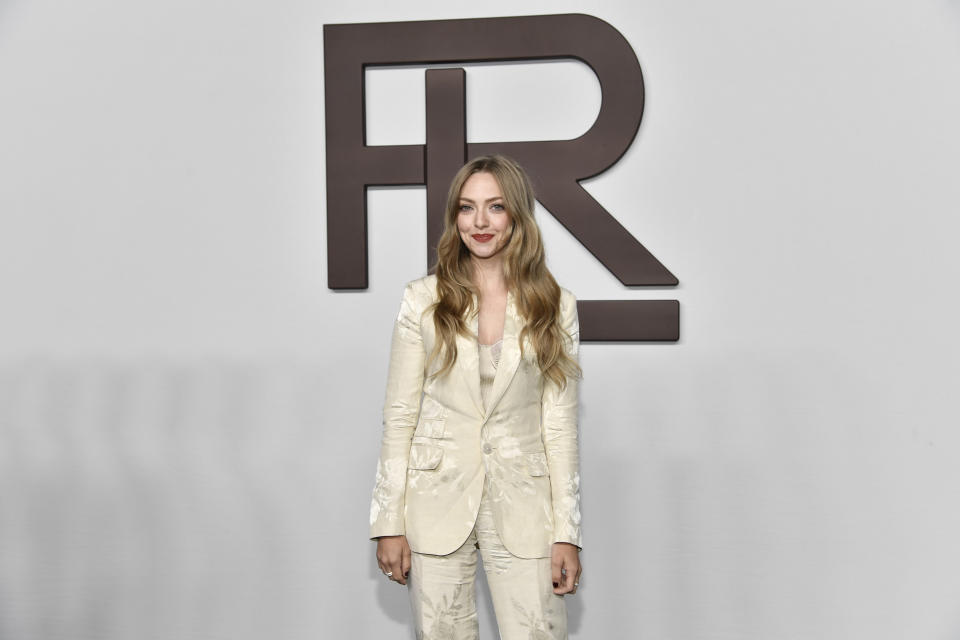 Amanda Seyfried arrives at the Ralph Lauren Spring/Summer 2024 fashion show as part of New York Fashion Week on Friday, Sept. 8, 2023, in New York. (Photo by Evan Agostini/Invision/AP)