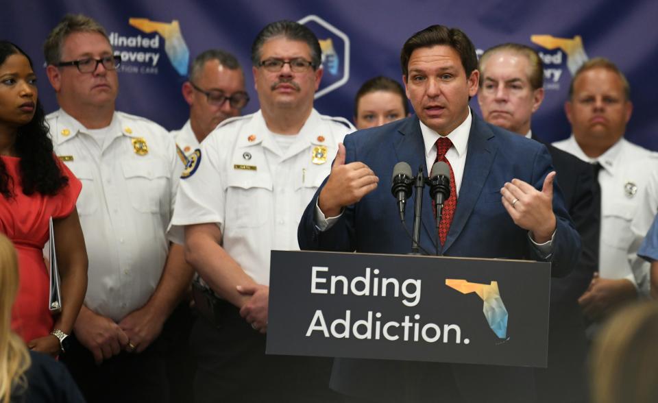 Gov. Ron DeSantis in Rockledge in early February 2022, announcing the CORE opioid recovery program will be coming to Brevard County.