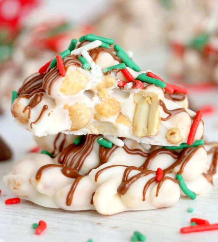 <p>The Country Cook</p><p>A no-bake treat with a short ingredient list.</p><p><strong>Get the recipe: <a href="https://www.thecountrycook.net/white-chocolate-peanut-clusters-recipe/" rel="nofollow noopener" target="_blank" data-ylk="slk:White Chocolate Peanut Clusters;elm:context_link;itc:0;sec:content-canvas" class="link ">White Chocolate Peanut Clusters</a></strong></p>