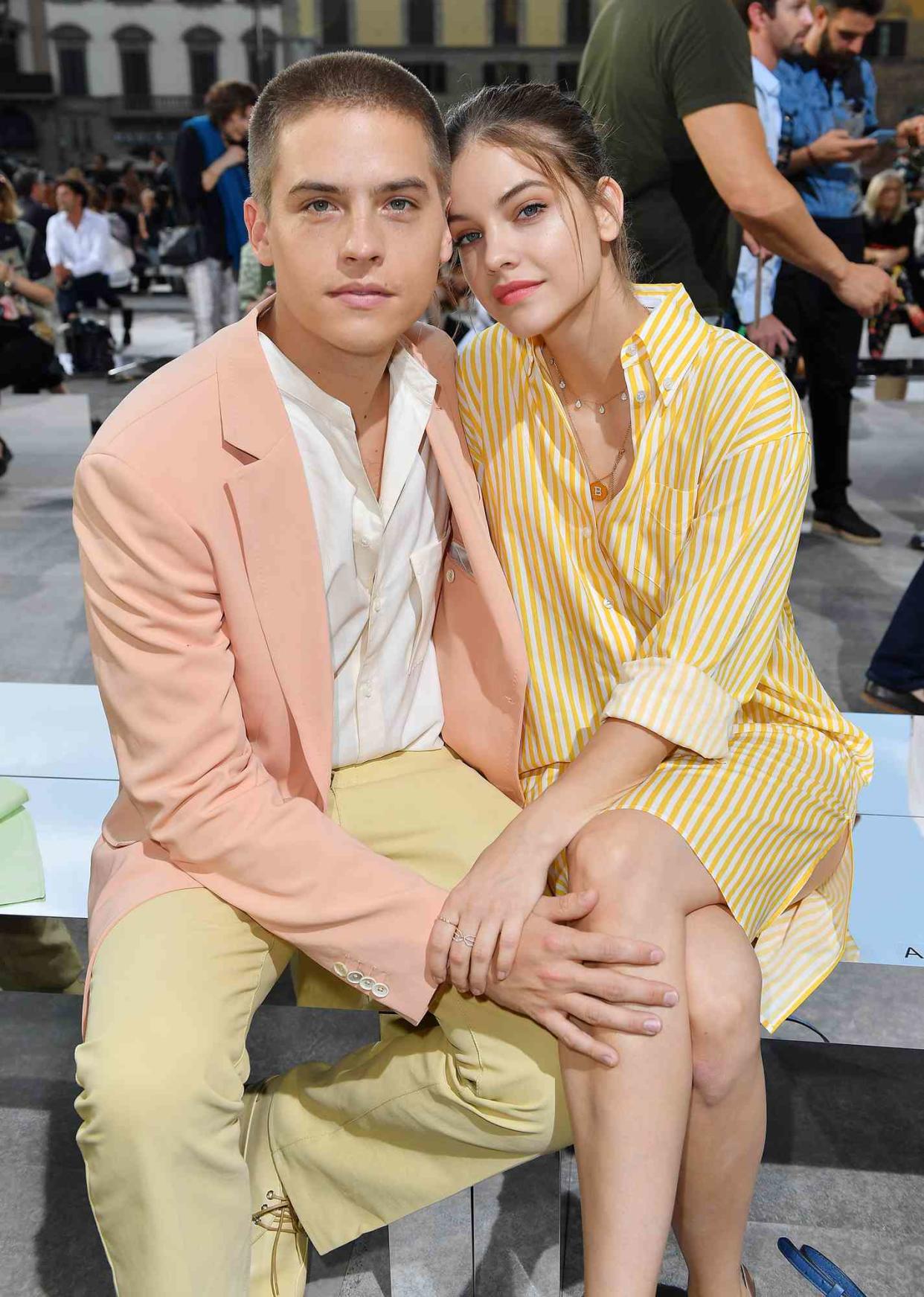 Dylan Sprouse and Barbara Palvin attend the Salvatore Ferragamo show during Pitti Immagine Uomo 96 on June 11, 2019 in Florence, Italy