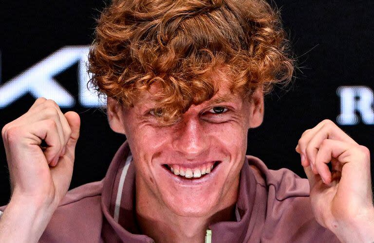 Italy's Jannik Sinner attends a press conference after victory against Russia's Daniil Medvedev in the men's singles final match on day 15 of the Australian Open tennis tournament in Melbourne on January 29, 2024. (Photo by WILLIAM WEST / AFP) / -- IMAGE RESTRICTED TO EDITORIAL USE - STRICTLY NO COMMERCIAL USE --